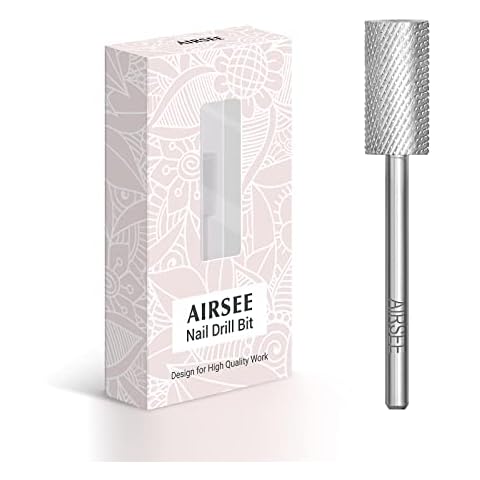 AIRSEE Tungsten Carbide Acrylic Nail Drill Bit Efile Electric File Machine Head Tip for Manicure Polishing Art Remove Gel 3/32" 2 Way Professional Tech Flat Top Cylinder Barrel Medium-M Cover
