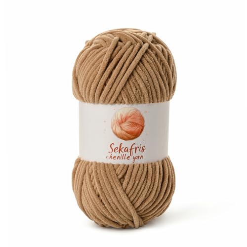 Image of Chenille Yarn for Crocheting, Size 5 Bulky,Deep Khaki | 100g /131yds Soft Chunky Velvet Yarn for Crochet and Knitting,Fluffy Baby Yarn for Amigurumi,Blankets and DIY Crafts.