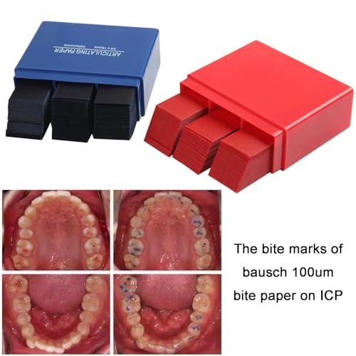 Image of Dental Articulating Paper Double Sided Bite Articulating Paper 100 Micron Film Doubled Side 55 x 18 x 0.1mm for Adults and Children (Blue 300Pcs)