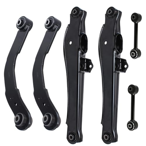 Image of Detroit Axle - 6pc Rear Control Arms Kit for Jeep 2007-2015 Compass Patriot 2007-2012 Dodge Caliber, 2 Upper Lateral Arms 2 Lower Control Arms 2 Lower Rearward Lateral Toe Arms Replacement