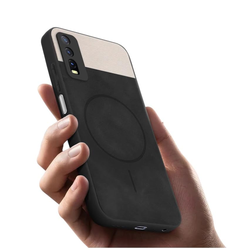 Image of Bintage CASE Mac Safe Design Hard Light Weight Back Case | Soft Border Camera Protect | Dual PU Leather Finish Back Cover Compatible for Vivo Y20 / Y12s / Y11s - White & Black