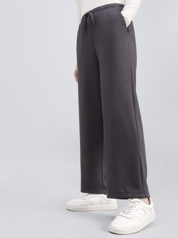 Image of GO COLORS Polycotton Fleece Wide Pants for Women | Relaxed Fit, High Rise