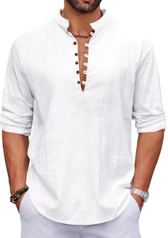 Image of Macsivo Men's Stylish Mandarin Collar Kurta | Casual Ethnic Fusion Shirt for Daily, Party & Travel | Full Sleeves | Cotton Blend Comfort Fit Short Kurta