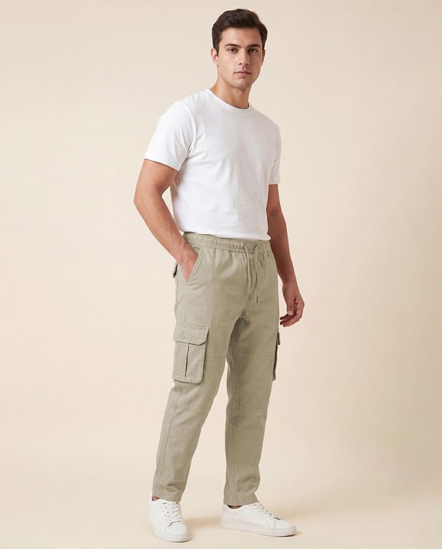 Image of WarriorWorld Men's Cotton Cargo Joggers - Greige