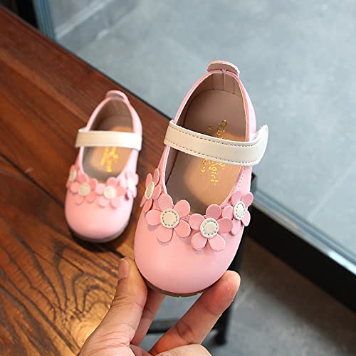 Toddler Dress Shoes Flower Girl Shoes for School Cute Toddler Mary Jane Shoes Lace Flore Ballet Flat Walking Shoes (Pink, 7-8 Years)2
