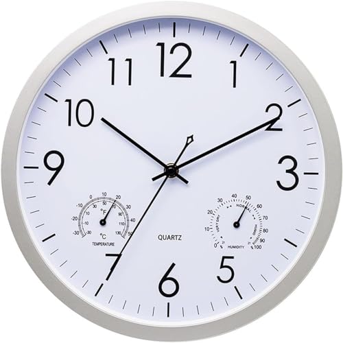 掛け時計 湿度 温度計 時計 12インチ 静かな 屋内屋外防水壁時計 時計 掛け時計 防水 防塵 直径30cm
