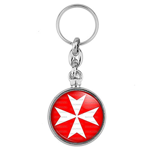 BADGMANIA Porte Clés Métal 2 faces Drapeau Cocarde Air Force Malte Croix de Malte Blanche Logo 33mm