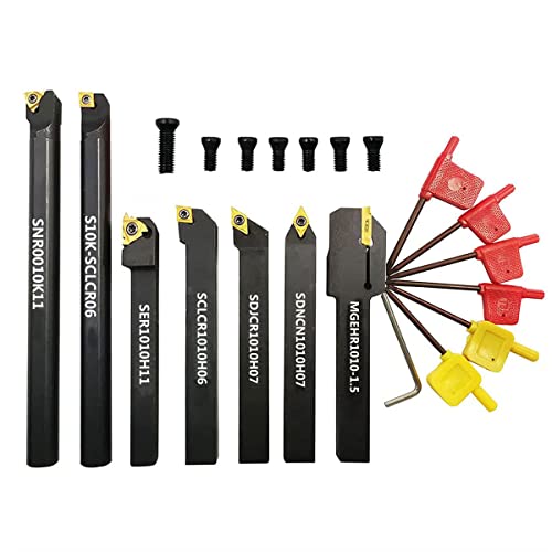 ASZLBYM 3/8" 10mm Shank Indexable Carbide Lathe Turning Tool Holder Set Cutting Tools for Turning Grooving Threading Boring Bar with Carbide Turning Insert MGMN150-G CCMT21.51 DCMT21.51 11ER 11IR