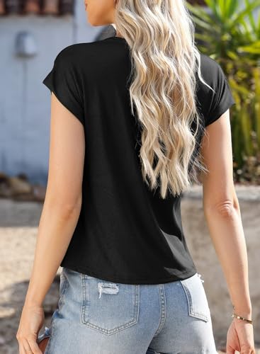 EVALESS Shirts for Women Fashion 2025 Cowl Neck Tops for Women Dressy Casual Short Sleeve Clothes Summer Outfits4