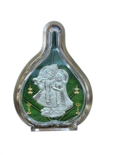 Image of 999 Pure Silver Radhakrishna Pan Stand | Idol with PoojaPan for Home Temple, Office & Hall Decor | Luxury Spiritual & Corporate Wedding Gift | Tabletop (5 inch x 3.75 inch)