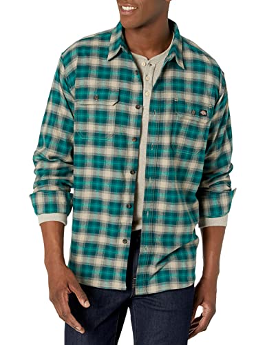 Dickies mens Dickies Men's Long Sleeve Flex Flannel Work Utility Button Down Shirt, Forest/Desert Sand Plaid, 2X US