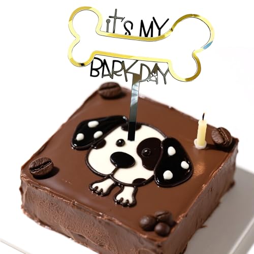1 x Hunde-Geburtstagskuchen-Dekorationseinsatz,Goldener Hunde Knochen Kuchenaufsatz, Acryl Haustier Welpen Kuchen Topper Deko für Hunde Geburtstag, Stylische Haustier Kuchenaufsatz Deko