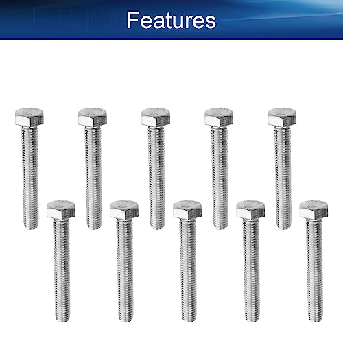 Image of Bettomshin 10Pcs M8 x 55mm Hex Bolts, 304 Stainless Steel 1.25mm Thread Pitch Fully Threaded Metric Hex Head Screw Bolts, Hexagon Screw Bolt, Hex Tap Bolts, Silver (Overall Size 60.45x13x13mm)