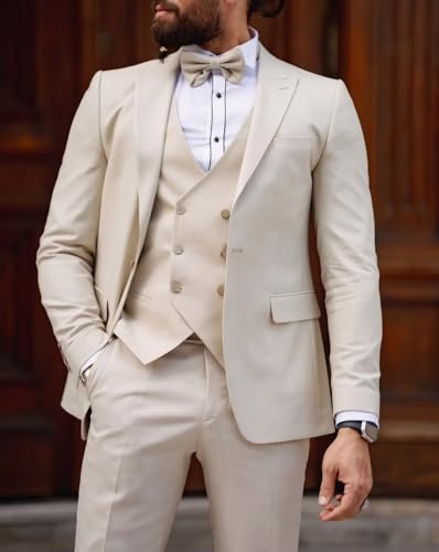 Mens Suit 3 Piece Double Breasted Suit Men Slim Fit Tuxedos Wedding Prom Groom Suits Set2