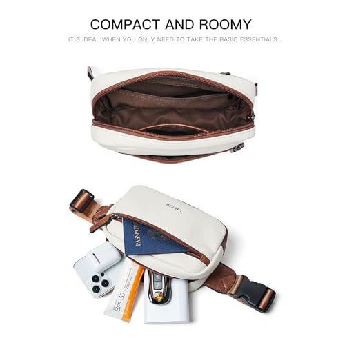 LATMAP 2L Fanny Packs Everywhere Belt Bag Small Fashion Crossbody Waist Pack Faux Leather Waterproof Sling Chest Bag For Women Trendy Beige