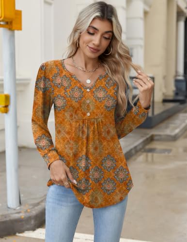Image of Zeagoo Womens Long Sleeve Tops Fall V Neck Shirt Casual Pleated Tunic Top