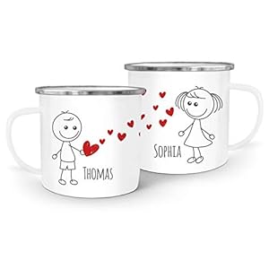 SpecialMe® Emaille-Tasse mit Namen Liebes-Paar Strichmännchen Liebesgeschenke personalisierbare Geschenke (1 Tasse) weiß…