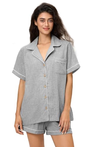 Image of BESTOUCH Womens Pajama Sets: 100% Cotton Muslin Linen Feel