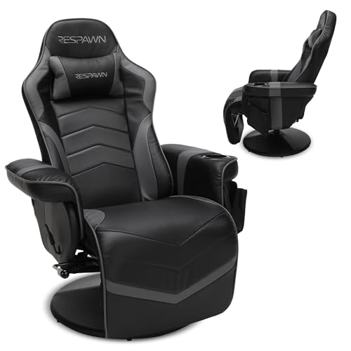 Respawn 900 Console Gaming Recliner with Footrest and Lumbar Support - Comfortable Ergonomic Gaming Chair with Headrest, No Wheels, Reclining, Heavy Duty, Racing Style Video Game Chairs - Gray