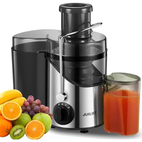Juilist Juicer Machines, Centrifugal Juicers Whole Fruit and Vegetable with 3 Speed Setting, Big Mouth Large 65MM Feed Chute Juice Extractor Machine, Easy to Clean, Stainless Steel, BPA Free, (silver)