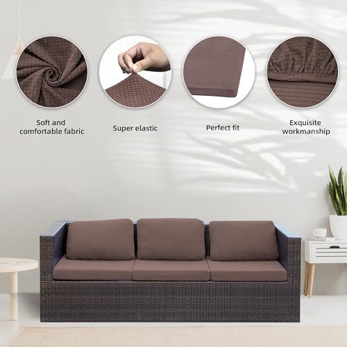 Image of BIETYONE 8Pcs Stretch Patio Cushion Covers,Outdoor Couch Covers Replacement,Outdoor Couch & Sofa Slipcovers,for Patio Furniture Cushion Covers,Washable Reusable Furniture Protector (Camel,Cover Only)