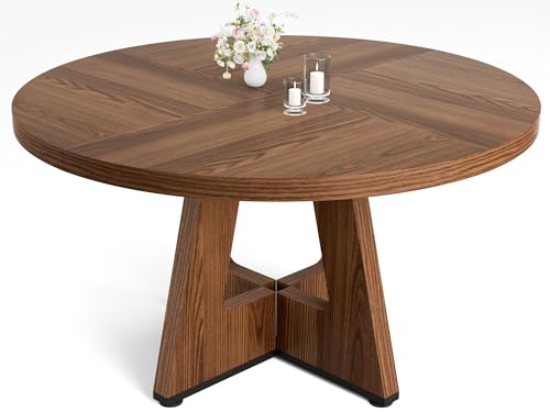TEROL Round Dining Table for 4-6 People, 47' Dining Room Table with Wooden Pedestal Base, Circle Kitchen Tables for Kitchen, Dining Room, Living Room, Table Only