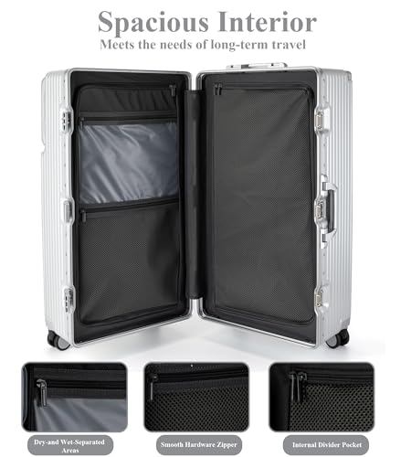 Image of feilario Super Large Aluminum Frame Zipperless Checked Luggage Front Pocket | Front compartment, PC shell and cup /phone holder keep 126L packing reachable for long trips, family travel and dorm moves