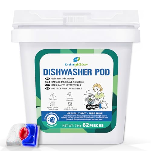 Dishwasher Pods 62 Count Dish Washer Soap Powerful Removes Burnt-On Stain
