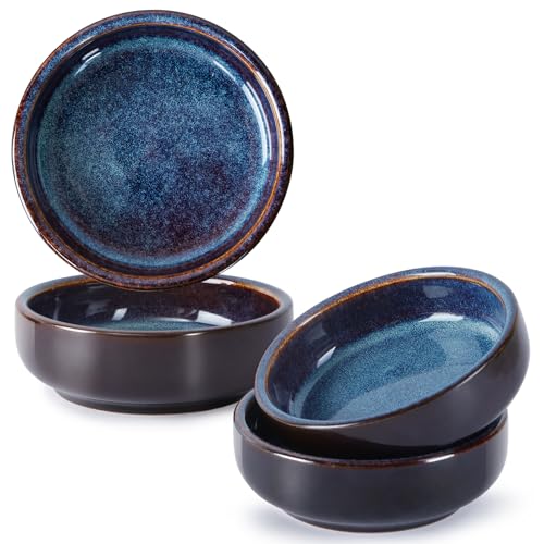 NUTRIUPS Small Dipping Bowls 55ml Small Bowls for Dips, Snacks 10cm Ceramic Soy Sauce Dish, Set of 4, Round