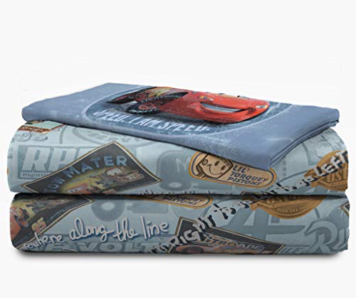 Image of Jay Franco Disney Pixar Cars Lightning McQueen Twin Sheet Set - 3 Piece Soft Microfiber Race Car Bedding, Includes Fitted, Flat Sheet & Pillowcase, Fade Resistant, Bedroom Decor, Blue
