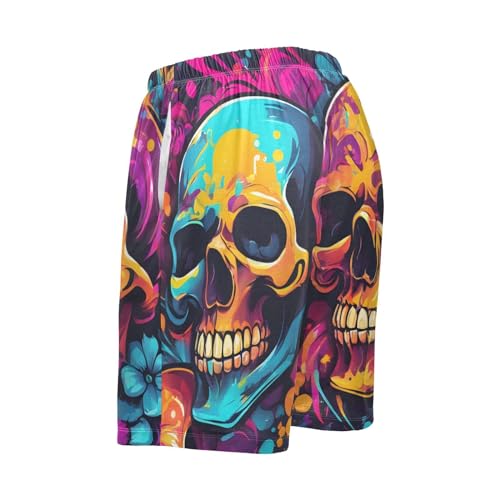 Skull Graffiti Style Men's Sleep Shorts Pajama Pants with Side Pockets Elastic Waistband Drawstring4