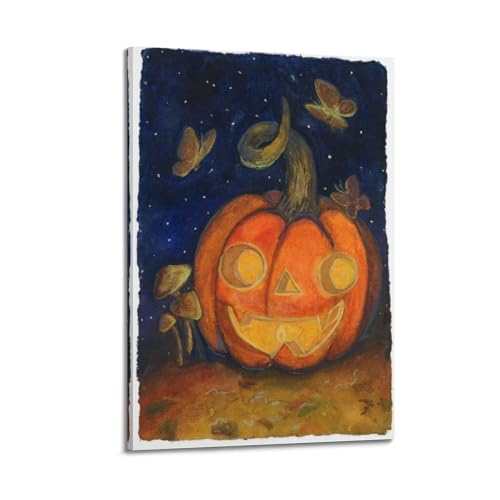 Affiche Halloween citrouille papillons pour déco murale de chambre cocooning