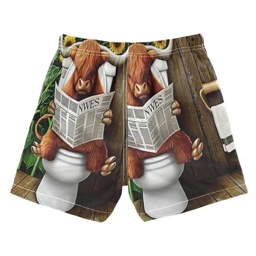Boys' Swim Shorts & Trunks, Anti Chafe Swim Trunks Boys 2 T, Highland Cow Reading2