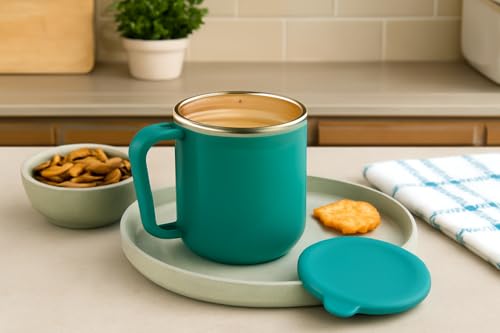 Image of XMART India Insulated Stainless Steel Coffee Mug with Lid - 300ml Double Wall Tea & Milk Mug for Travel, Home, Office, Restaurant Stylish, Leakproof, Drinkware Gifts for Woman,Man (1, Teal)