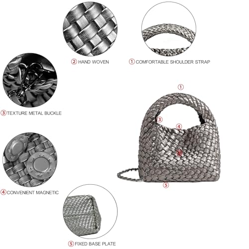 Image of JINMANXUE Fashion Mini Handbag For Women, Woven Tote Bucket Composite Bag Knitting Chain Bags, Crossbody Shoulder Purses