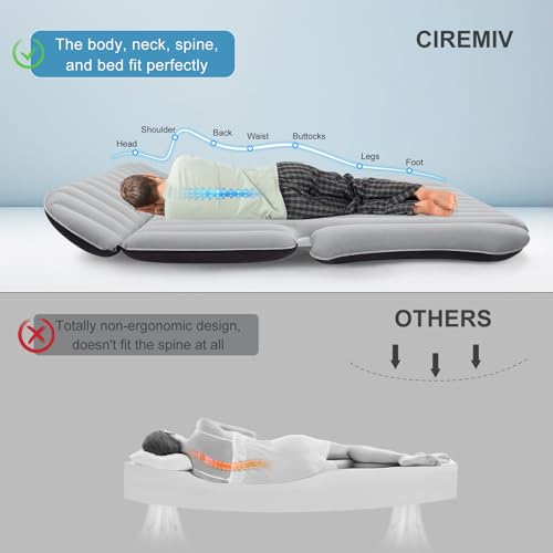 Ciremiv Auto Matratze mit Doppelseitiger, Dicker Beflockung,Auto Luftmatratze mit Pumpe und Eingebautem Kissen/Auslaufsichere, Bequeme, Langlebige Autobett,Car Bed für Autocamping, Roadtrip