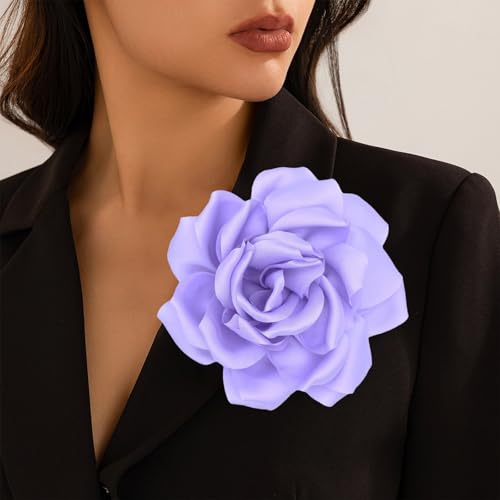 Image of Flower Brooch Pins for Women 5.5in Lapel Pins Large Rose Floral Brooches Dainty Satin Fabric Brooches Rose Flower Hair Clips Wedding Party Dance Clothes Accessories Jewelry