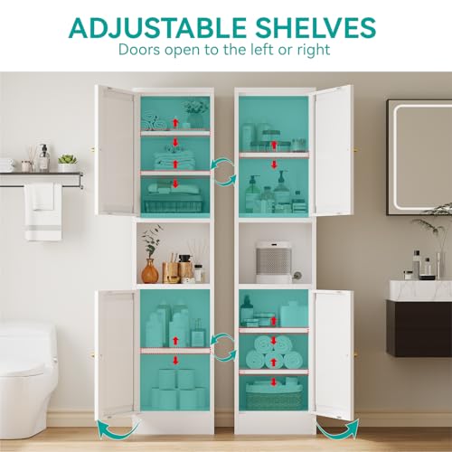 Image of 67 inch Tall Narrow Storage Cabinet with Doors and Open Shelf,Metal Pantry Cabinet,Shaker Style Slim Cabinet with Adjustable Shelves,for Bathroom Kitchen Laundry Small Spaces,White,1Pc