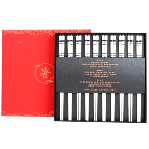 Coffret Cadeau de Baguettes en Porcelaine Japonaise, Coffret Cadeau de Baguettes-Vaisselle avec étui, Baguettes en céramique d'os de Haute qualité Noires et Blanches avec 10 Paires délicates