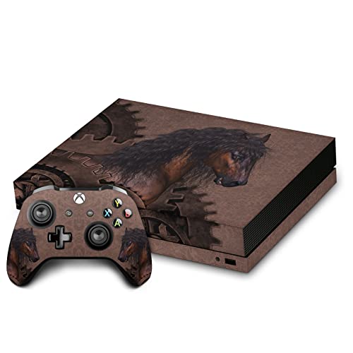Skin Xbox One X en vinyle avec motif cheval steampunk et manette