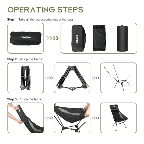 Camping Chairs, Portable Camping Chair with Headrest and Storage Bag, Lightweight Foldable Chair for Outside Camping, Hiking, Travel, Beach and Sports - Image 3