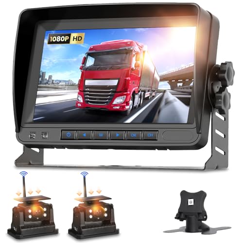 Kit Telecamera Retromarcia Solare Wireless 7 Pollici 1080P Con 2 Telecamere – Batteria 10000mAh, Visione Notturna, IP69, Per Camper E Camion