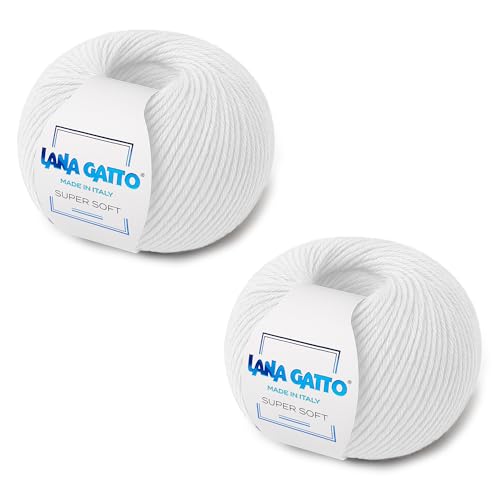 Fils à tricoter 100% Laine Vierge Mérinos Extrafine de Lana Gatto Ligne Super Soft, Made in Italy. Ligne Super Soft, laine de qualité supérieure, 100 g....