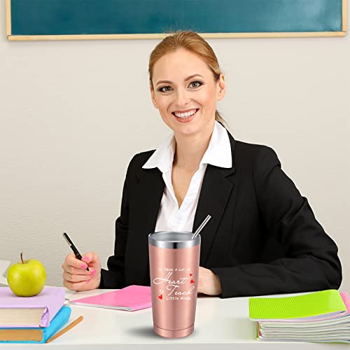 2 Pack It Takes A Big Heart To Teach Little Minds Travel Mug, Teacher Appreciation Gifts For Women Men, Personalized Birthday Graduation Thank You Gifts For Teachers, 20 Oz Mug Tumbler (Rose Gold) #TOP2