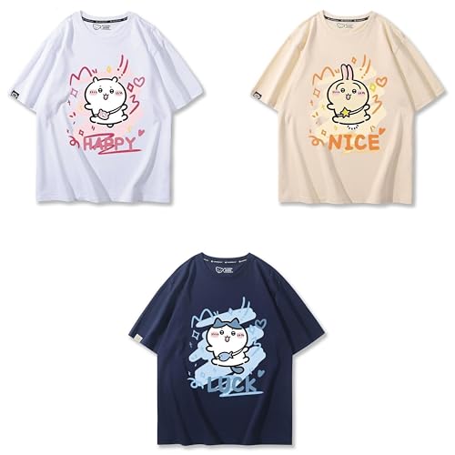 [SENDENG] ちいかわ 半袖 丸首 ハチワレ うさぎ 上着 印象Tシャツ 可愛いグッズ 記念シャツ 衣装 子供 日常服 夏服 男女兼用 プレゼント 半袖 快適 通気性 軽い 非公式 (XL,うさぎ)