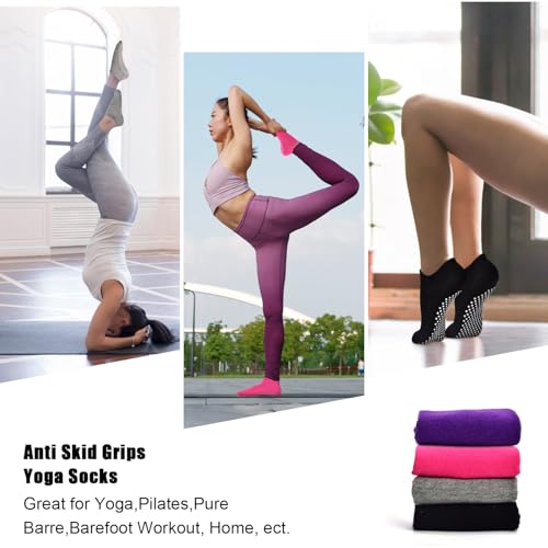 Image of SkiBeaut Pilates Grips Women Socks, 4 Pairs Non Slip Yoga Ballet Dance Sticky Hospital Home Socks with Grippers for Woman