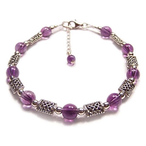 LunarraStar Women 925 Sterling Silver Round Amethyst Celtic Knotwork Gemstone Bracelet Purple Adjustable 1" Extension Cover