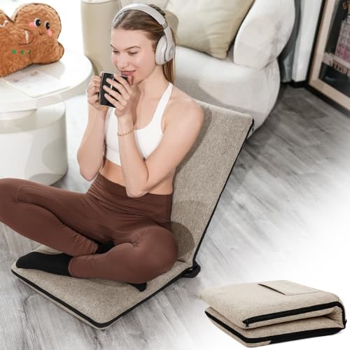 Image of FASTMOMENT Floor Chair with Back Support Adjustable Meditation Chair with 14 Positions Portable Ground Seating for Adults Foldable Floor Seat for Meditation Yoga (Thicker Sponge Version, Coffee)