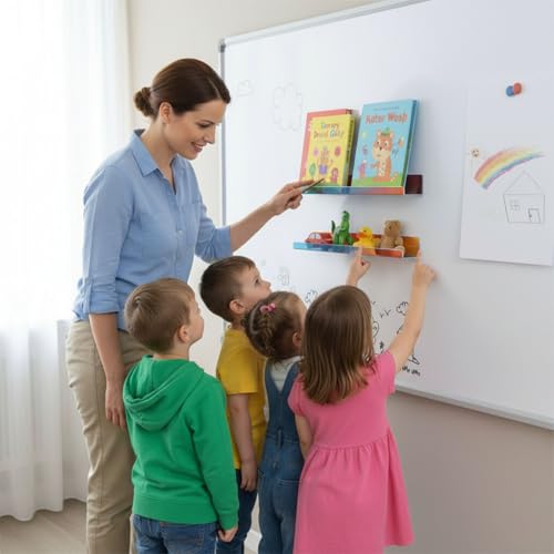 Image of 2 Pcs Magnetic Book Shelf for Whiteboard, Strong Adsorption Reusable Acrylic Bookshelf Book Display Holder for Teacher Kids Classroom Refrigerator Office (Iridescent)
