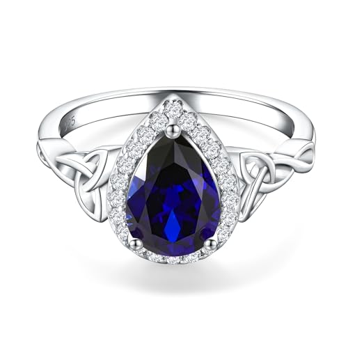 DAYBYDAY Celtic Birthstone Rings for Women 925 Sterling Silver Heart/Round/Pear/Oval Created Gemstone Moissanite Halo Engagement Promise Rings for Her Wife Birthday Anniversary Wedding Jewelry